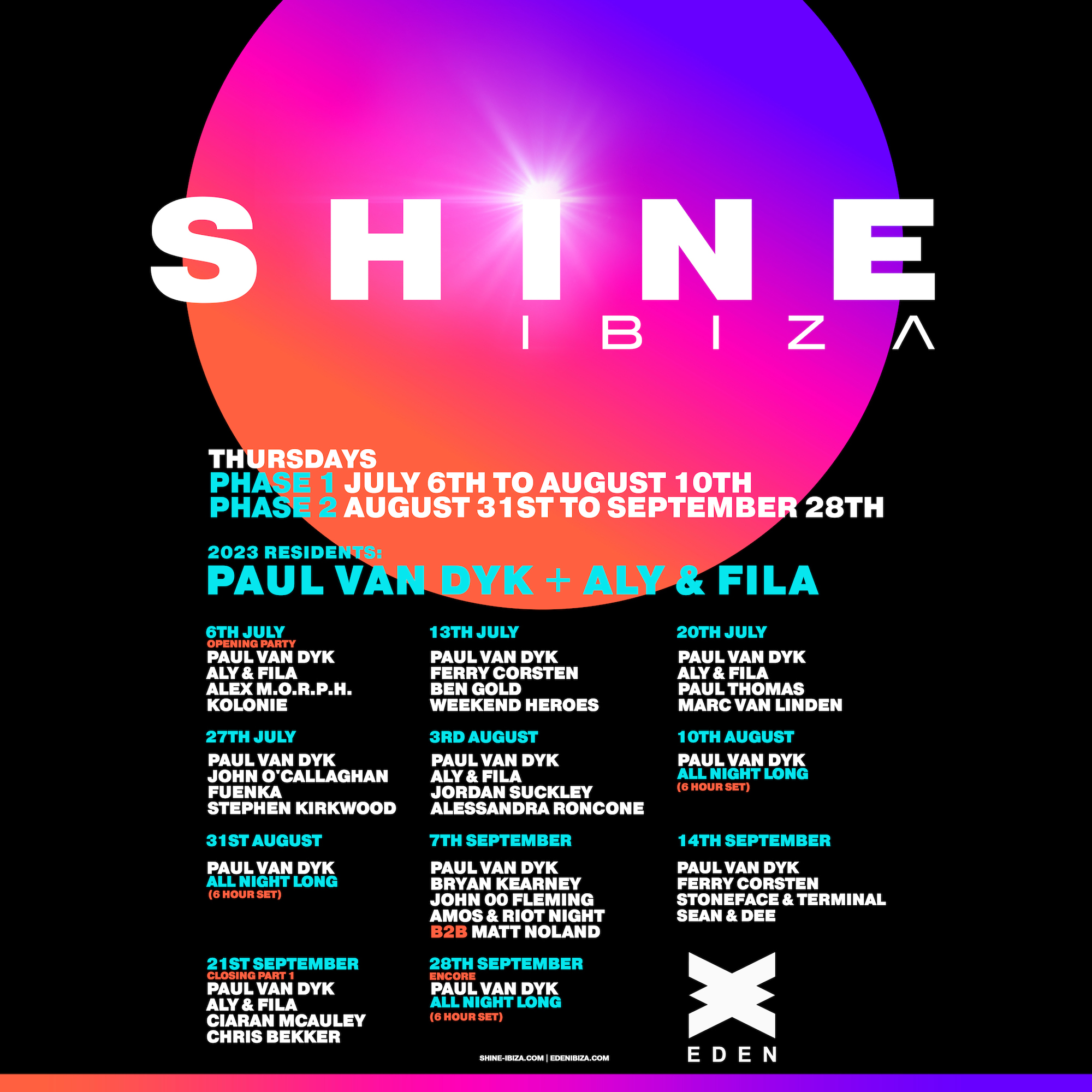 SHINE Ibiza returns for 11 nights to Club Eden